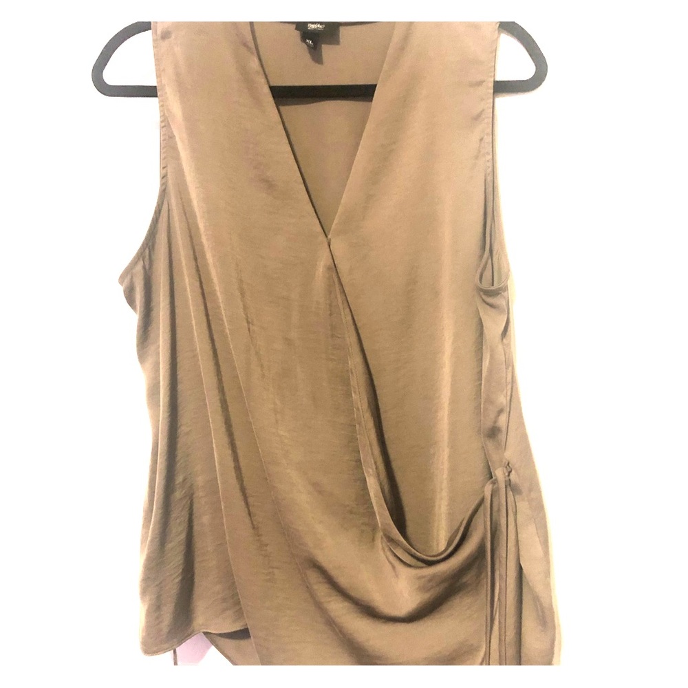 Tan/pewter shiny wrap top